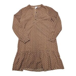 ICHI Womens Geometric Print Long Sleeve Ruffle Hem Midi Dress Size L